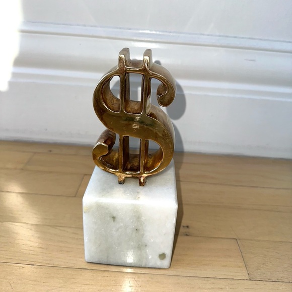 Jonathan Adler Brass and Marble Money Sign Sculpture - Picture 5 of 10